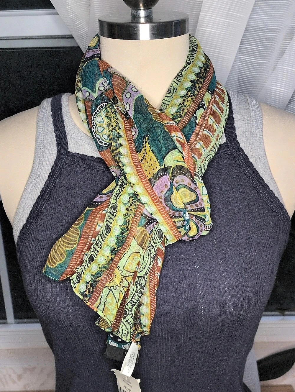 Cejon Paisley Print Scarf in Green NWT